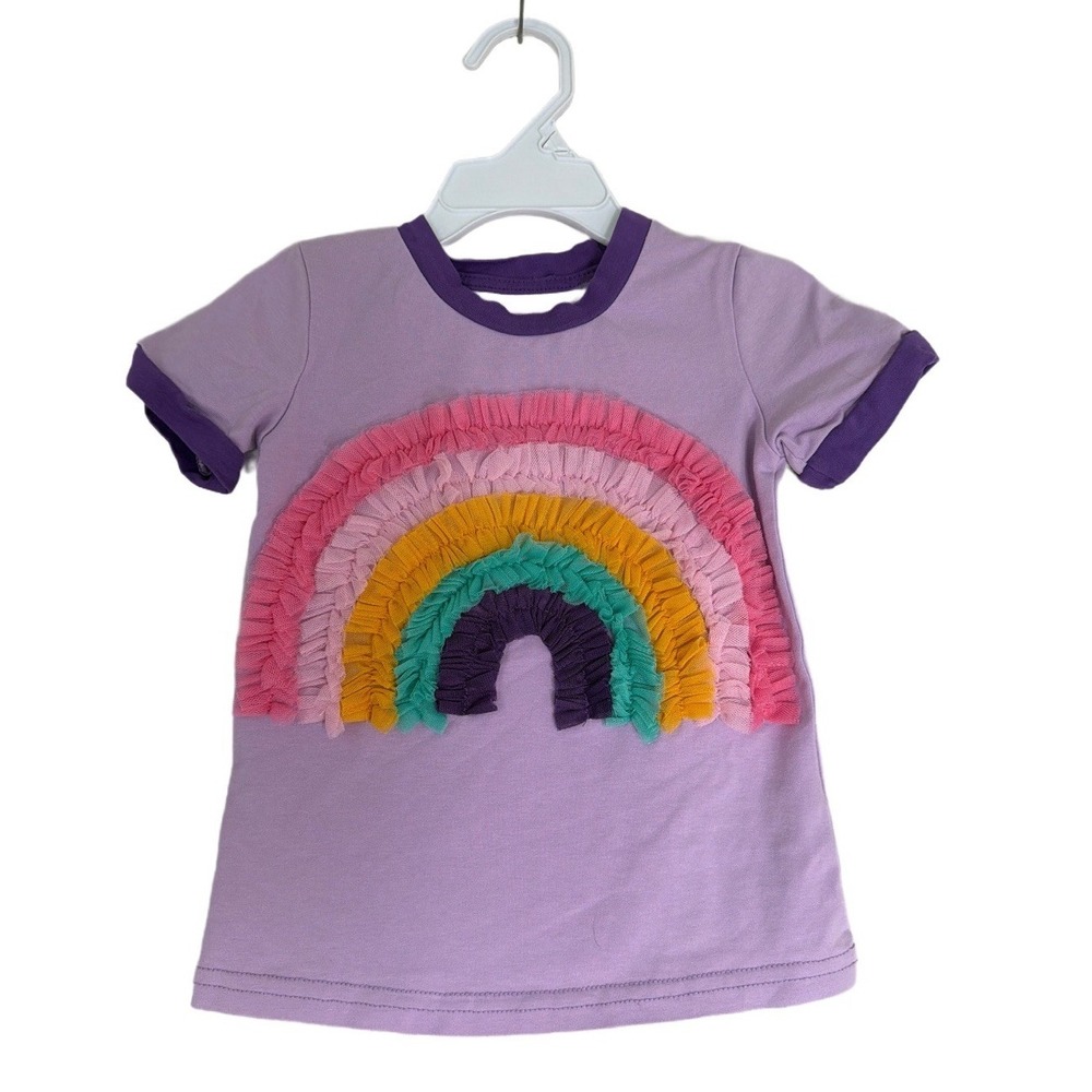 Girl August Boutique Purple‎ Rainbow Tulle T-Shirt Sz 2